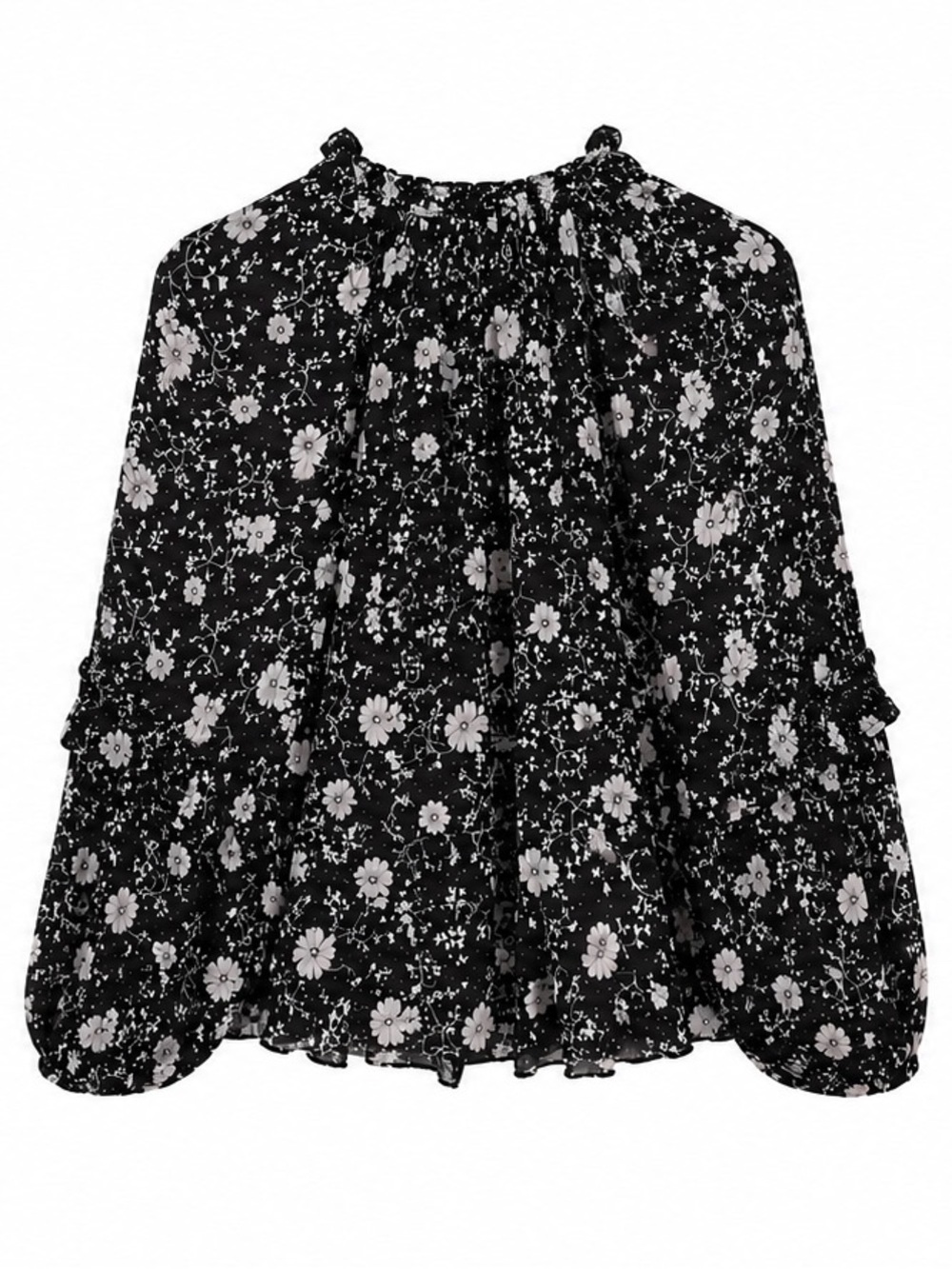 Isabel Marant Black Floral Ruffle-Trim Blouse - Picture 3 of 5